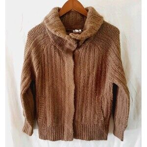 M Rena Womens Small Wool Blend Large Button Snaps Longsleeve Cardigan Brown